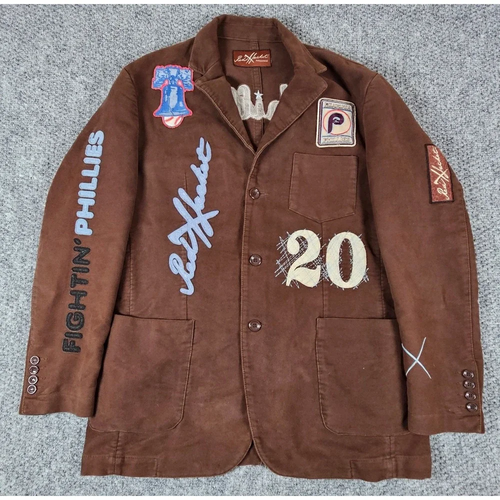 Vtg Red X Jacket Pikwakwad Philadelphia Phillies Chore Coat Blazer Brown Mens